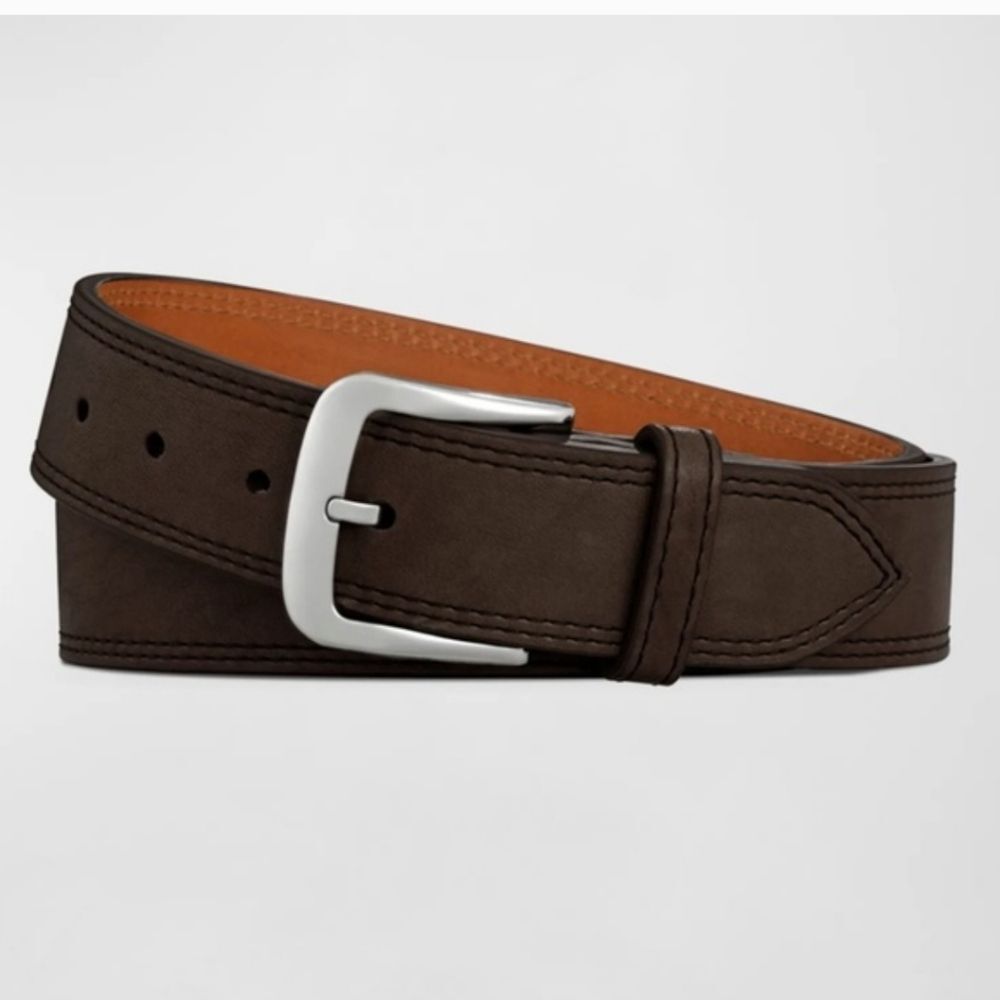 NWT Men’s Shinola Double Stitch Leather Belt Dark Brown, Size 32